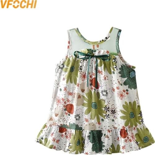 VFOCHI 2021 New Girl Dresses Summer Sleeveless Girls Clothes Floral Print Lace Kids Dresses for Girl Casual Girls Beach Dress