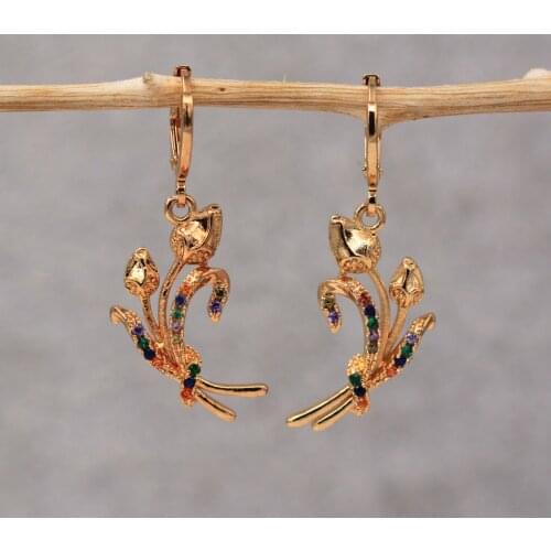 Dangle Drop Earrings Red Green Cubic Zirconia Rose Copper Earring For Women Fashion Jewelry Accessories Wedding Anniversary Gift