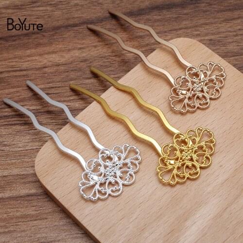 BoYuTe (10 Pieces/Lot) 20*31.5MM Filigree Flower Hair Fork Hairpins Diy Vintage Hair Accessories Jewelry Materials