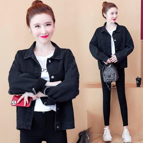 New Plus Size Women Coats Spring Autumn Casual Embroidery Letter Single Button Loose Short Jeans Outerwear For Females Denim Top