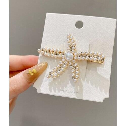 Starfish shape Full pearls hairpins for women girls fashion jewelry headwear hair accessories Ins popular French style hairpins