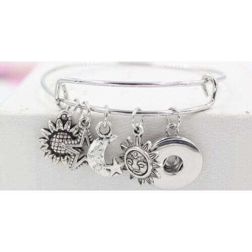 1PC Interchangeable Snap Jewelry Sunflower Star Sun and Moon Charms Bracelet Expandable Bangle Bracelets for women gift bijoux