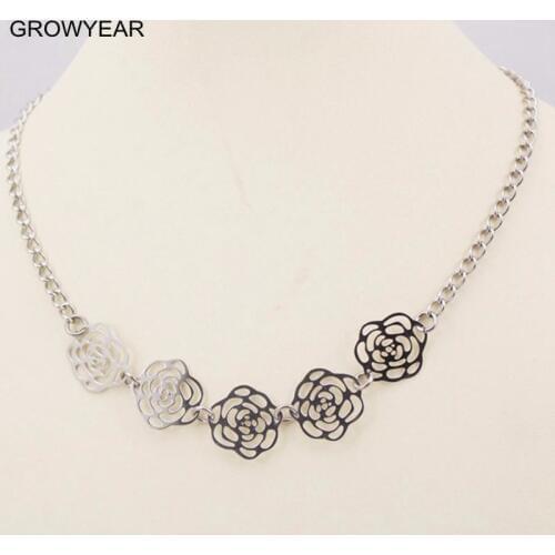 Cute Hollow Flower Silver Color Choker Jewelry Stainless Steel Collar Necklace Womens Garment Accessories 1PCS