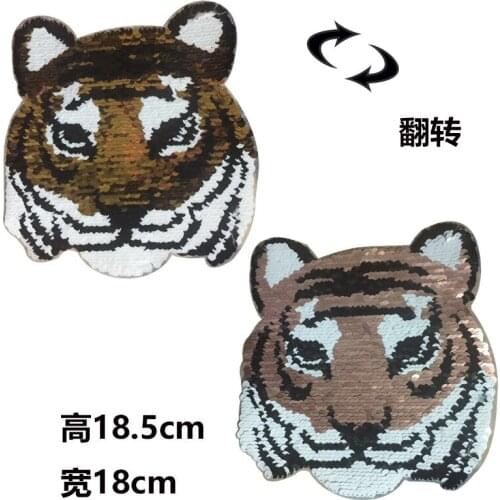 10pcs/lot Large Sequins Embroidery Patches Reversible Clothing Decoration Accessories Animal Tiger Iron Heat Transfer Applique