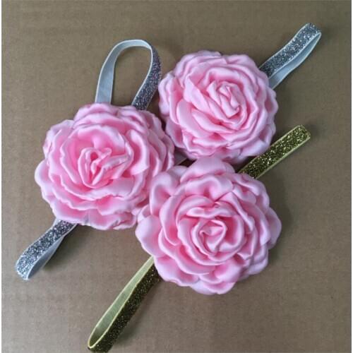 3.2" Satin Burned Flowers With Gold/Silver Elastic Headbands Girls Cute Bandage Looks Gentle And Made Neatly 36pcs/lot