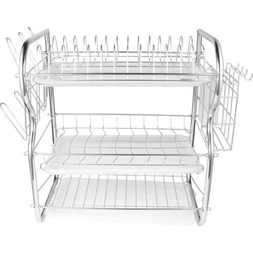 3 Layer Dish Drainer Iron Art Kitchen Cutlery Drain Rack Utensils Storage Organizer Rustproof Dishes Plates Organization Shelf