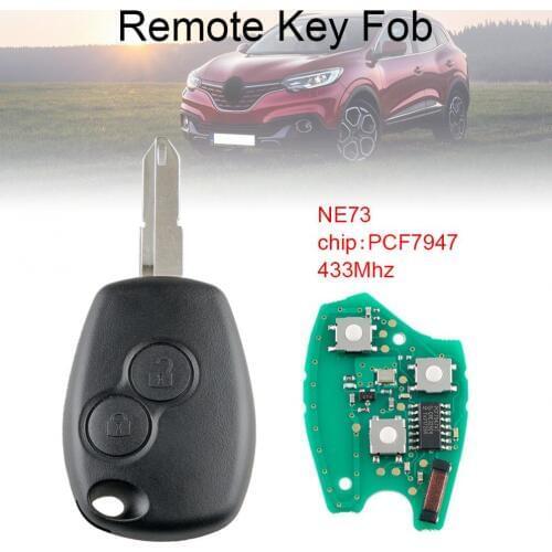 433Mhz 2 Buttons Remote Car Key with PCF7947 Chip & NE73 Blade Fit for Renault