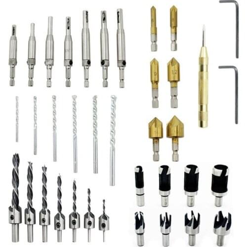 7Pcs Hinge drill 6-19 Hex Chamferer + 3-8mm 5 Flute 90 Degree Countersink Drill Bits 3-10mm Three Pointed Countersink Drill Bit