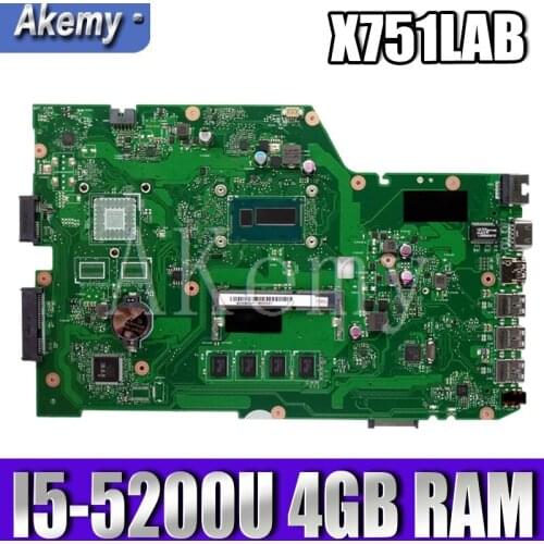 AKEMY X751LAB original mainboard For Asus X751L K751L R752L R752L X751LA X751LN X751LK X751LJ 4G RAM i5-5200U Laptop motherboard