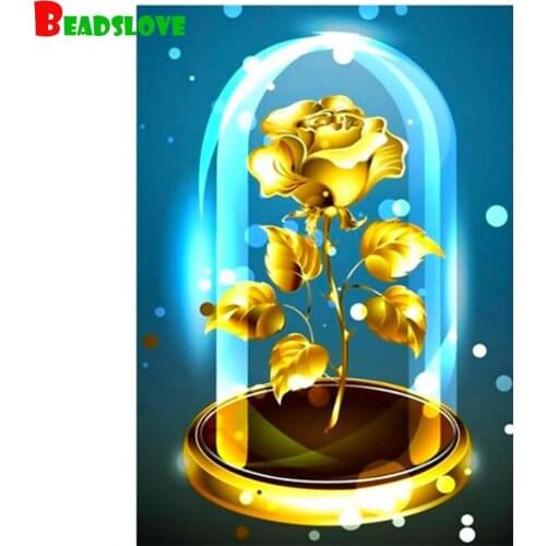 Diamond Painting Full Gold Rose Pictures Of Rhinestones 5D DIY Diamond Embroidery Flower Mosaic Cross Stitch Handicraft B64