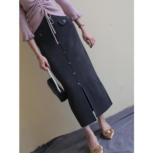 Free Shipping 2020 New Fashion Long Maxi Autumn And Winter High Waist Vintage Stretch Pencil Skirt With Slit Women S-XL Button