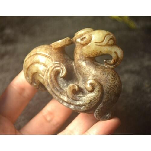 Big Treasure Royal Chinese Vintage Hetian Jade Phoenix Totem Statue Carving 8.5cm Timestown 20201126A