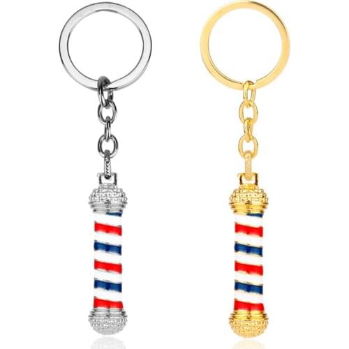 Barber Shop 3D Pole Pendant Keychain 2Colors Hip Hop Barber Hairdresser Jewelry Gifts For Hairdesigner