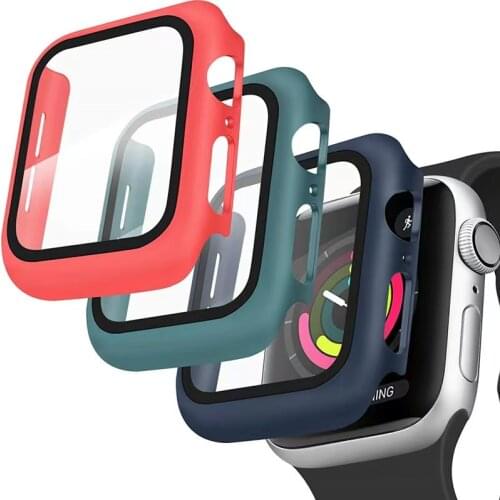 Watch Case + Tempered film For Apple watch Case 44mm 42mm 40mm 38mm Protective glass + edge shell for iwatch 6 5 4 3 2 1 SE case
