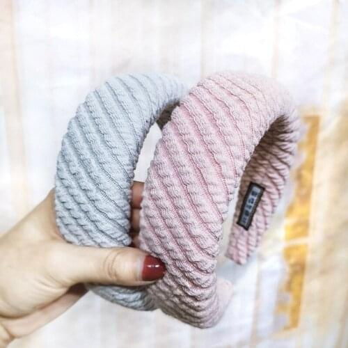 CN Knitted Striped Bezel Hairband Thick Sponge Hair Hoop Wide Solid Elastic Headbands For Women Girls Headwear Hair Accessories
