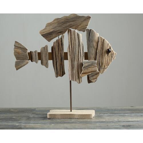 European style handmade wooden fish model ornaments Desktop office room decoration free shipping Business Gifts