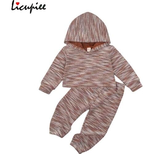 2 Pcs Set Baby Kids Childrens Two Piece Set, Kids Hooded Long Sleeve Top Solid Light Coil Stretch Pants Toddlers 1-6 Years