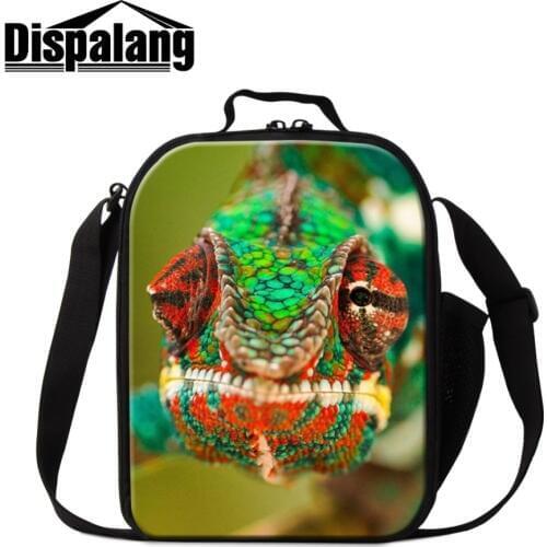 Dispalang Customize Lizard Image Prints Thermal Small Lunch Bags for Kid Preschool Insulated Container for Picnic Outside Canvas