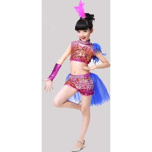 DJGRSTER 2021 Modern Jazz Dance Costume Sexy Sequin Salsa Skirts Hip Hop Dance Costumes Kids Cheerleader Costume Girl Dance Wear