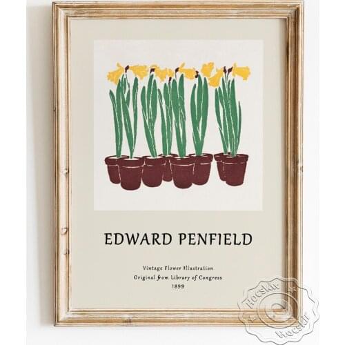 Edward Penfield Exhibition Museum Poster, Vintage Flower Illustration Canvas Painting, Potted Landscape Art Prints Home Decor