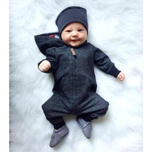 Ewborn Infant Kids Baby Boy Girl Romper Hooded Zipper Warm Clothes Cotton Outfits Boys Rompers