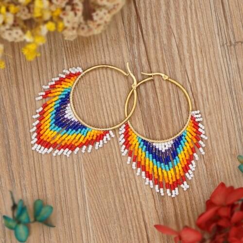 Go2boho Native Hoop Earring For Women Jewellery Rainbow Fringe Ear Ring 2021 Miyuki Seed Beads Jewelry Boho Ethnic Earrings