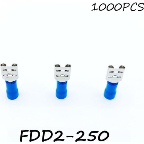 Insulated Female Disconnector FDD2-250 1000PCS/Pack Blue Spade Quick Electrical Connector Crimp Wire Terminal AWG Terminator