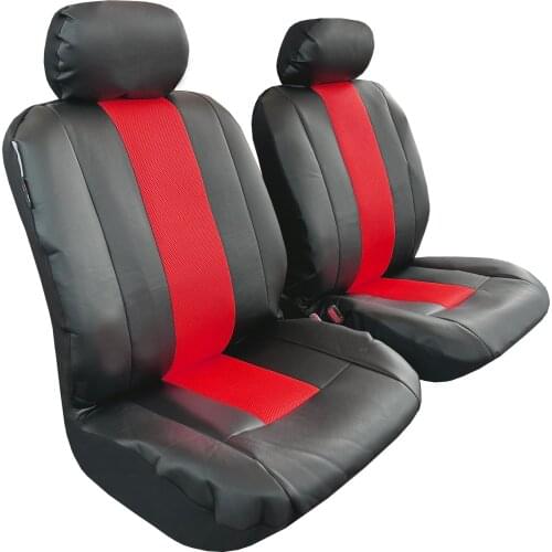 Red Black Leather Seat Covers For Trucks Dogs Cars SUV, Leatherette Spacer Mesh Front Set Auto Protector