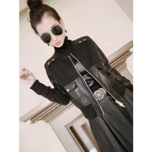 New spring and autumnnatural leather casual clothing female short sheeps clothing big size fashion jacket baseball suit