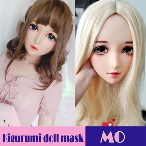 Mo-03)Female Sweet Girl Resin Half Head Kigurumi Mask With BJD Eyes Cosplay Japanese Anime Role Lolita Mask Crossdress Doll