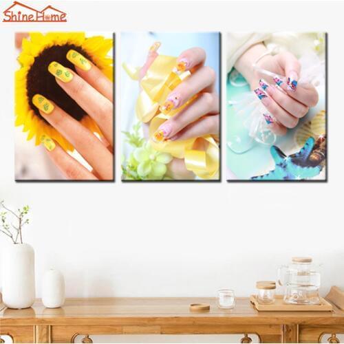 ShineHome-3pcs Wall Art Canvas Painting Printing Spa Body Makeup Nail Salon Massage Bright Yellow Blue Modular Art Picture Print