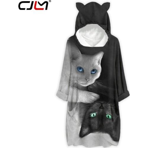 CJLM New Kawaii Cat Ear Hoodies Girls Cat Hoodie Sweatshirt Casual Black White Clothing Print Womens Hoodie Vendors Wholesale