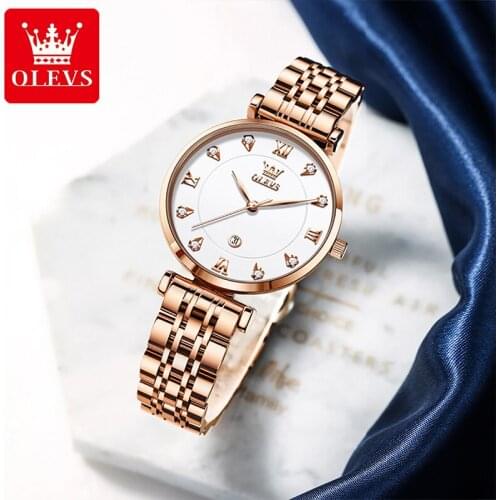 OLEVS New Fashion Casual Quartz Womens Alloy Case Movement Waterproof Ins Niche Solid Stainless Steel Bracelet Watches 5866