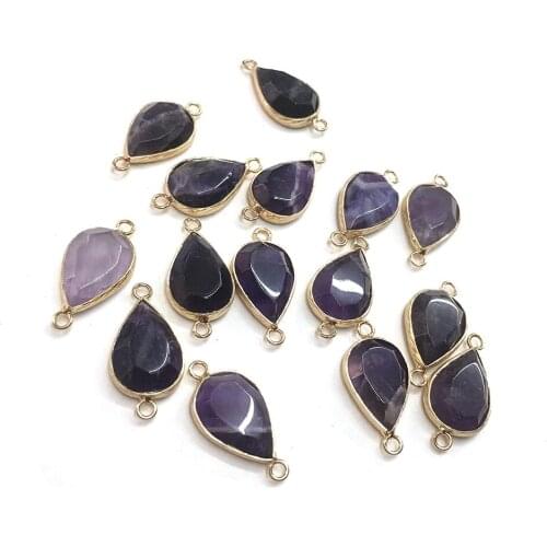 Drop-shaped Gold-plated Purple Quartzs Pendant Necklace Reiki Healing Natural Stone Amulet DIY Jewelry Gift Size 14x22mm