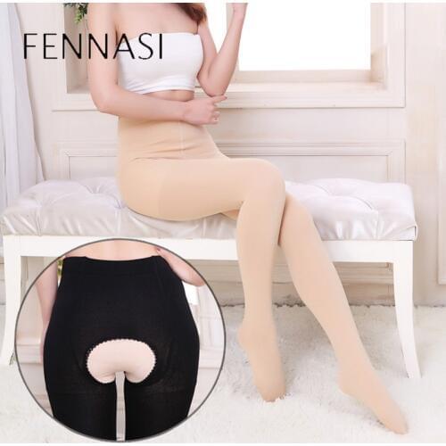 FENNASI Sexy Thick Warm Woman Pantyhose Fashion Solid Nine Points Velvet Big Size Open Crotch Tights Ladies Black Stirrup Tights