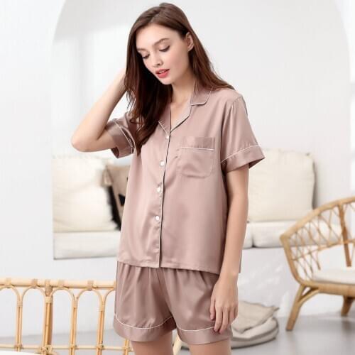 Pajamas for women Silk Satin Women Silk Pajama Sets Pijama Turn-down Collar Sleepwear Lady Long Sleeve Spring Nightwear 12color