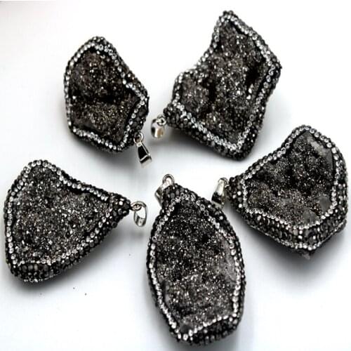 CINGESTO 5pcs Original Druzy Agates Necklace Pendant, Natural Nugget Gems Stone Beads, DIY Fashion Women Jewelry semiprecious