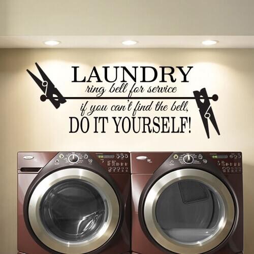 Laundry Quote Wall Decal Laundry Ring Bell For Service Do It Yourself clothespin Wall Sticker Laundry Room Decor Mural C807