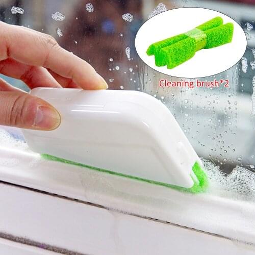 Window Groove Cleaning Brush Window Cleaner Bathroom Kitchen Floor Gap Household Cleaning Tool with 2 Replacement Cloth