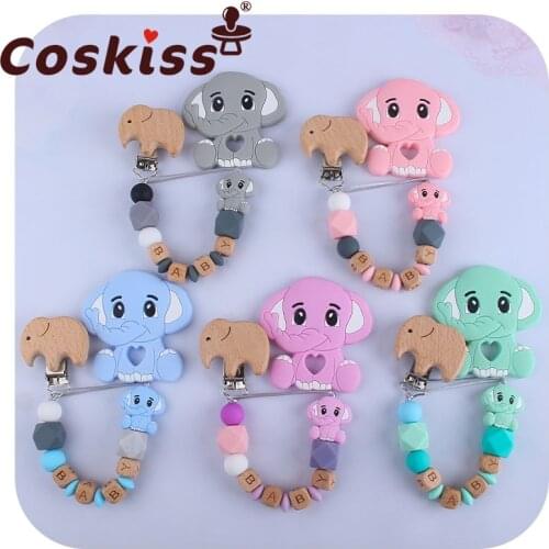 Coskiss BPA Free Cartoon Elephant Teether Baby Pacifier Chain Nipple Dummy Clip Holder Infant Silicone Teething Soother Toy