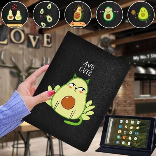 For Amazo HD 8 Plus 2020/ Fire HD 8/Fire 7/Fire HD 8/Fire HD 10 Pu Leather Stand Avocado Series Anti-Shock Tablets Case + Stylus