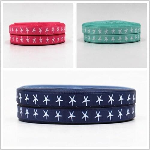Q&N ribbon 3/8inch 9mm starfish Printed grosgrain ribbon for hair bow Wedding Party DIY Decoration Crafts materials gift wrap