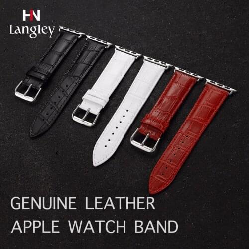 38 40 42 44mm Slub Pattern Genuine Leather Strap Watch Bands For Apple Watch Iwatch Series 1 2 3 4 5 Smart Watch Band Waterproof