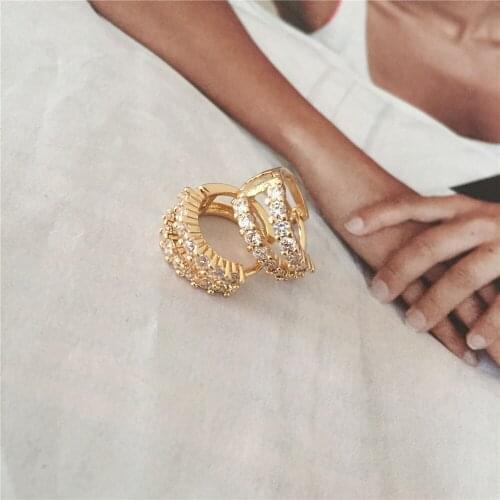 Luxury Gold Color Plating Clear Cubic Zirconia Hoop Earrings For Women Girl Elegant Gorgeous Shiny Party Festival Decoration