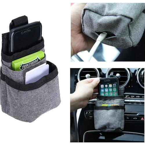 Gray Car Air Vent Pocket Storage Bag Trash Box Phone Pocket Oxford Hanging Holder Pouch Organizer Hanging Box Car Accessories