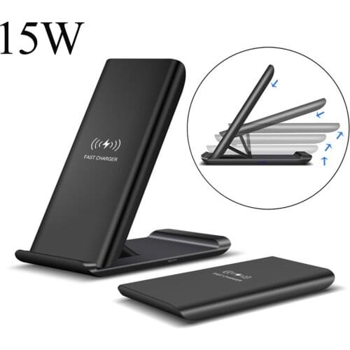 Foldable Wireless Charger Stand For iPhone 12 11 Pro X XS Samsung Galaxy S21 S10 Note 10 15W Fast Charging Mobile Phone Charger