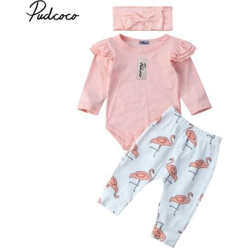 2018 Spring Summer Newborn Baby Girls Clothes Flare Sleeve Bodysuit Top+Printed Pants 2PCS Girls Pant Set 0-18M Baby Clothing