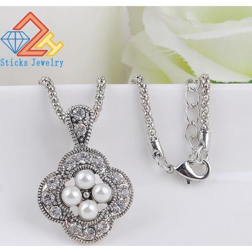Vintage Austrian Rhinestone Necklace for Women Pearl Fashion Jewelry