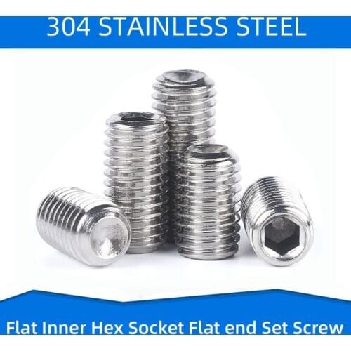 304 Stainless Steel Inner Hex Set Screws with Concave end Flat Top Hexagon Socket Tightening Screw M5 M6 M8 M10