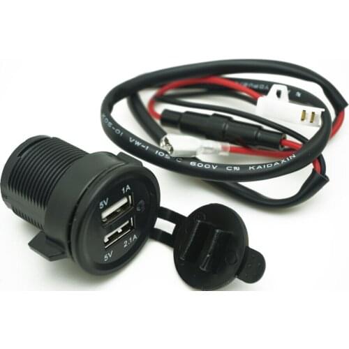 12V Waterproof Dual USB Port Motor Car Charger Socket Outlet 1A 2.1A Fused Cable